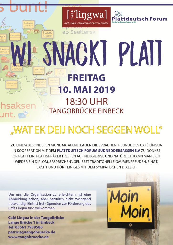 CafeLingua Plattdeutscher Abend Plakat 2019 05 10 V1 1